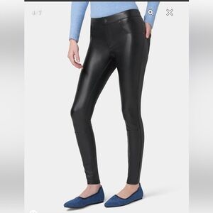 HUE Black faux leather leggings size S